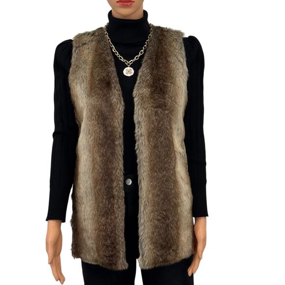 Liz Claiborne Womens Faux Fur Sweater Vest with Knit Back Size S Pockets - Picture 13 of 13